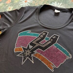 Sport-Tek San Antonio Spurs Rhinestone Fiesta Logo T-Shirt Black Womens Small